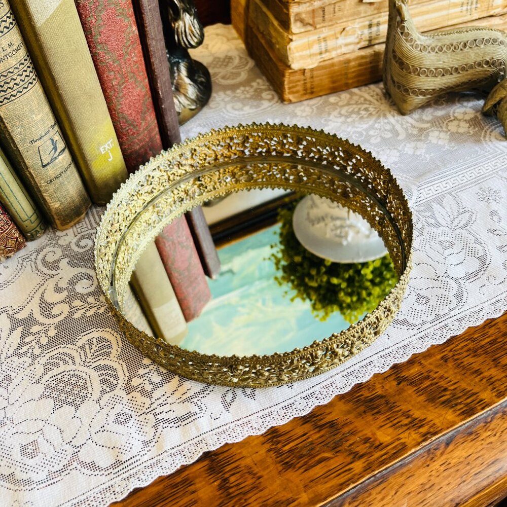 ❌SOLD❌VTG Brass Hollywood Regency Vanity mirror/tray - Picture 5 of 12